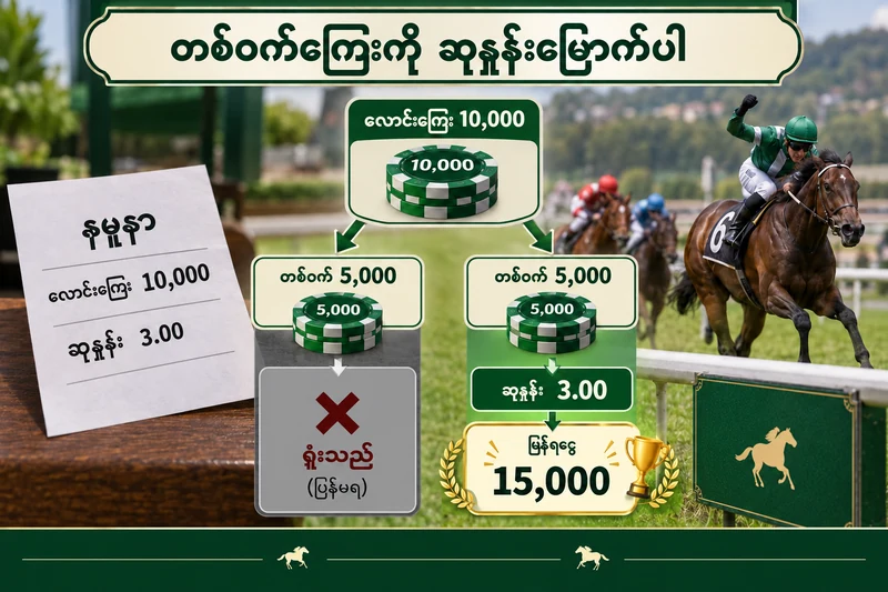 ၁၀,၀၀၀ ကြေးကို တစ်ဝက်စီခွဲပြီး ၅,၀၀၀ အပေါ် ၃ ဆတွက်သော နမူနာ